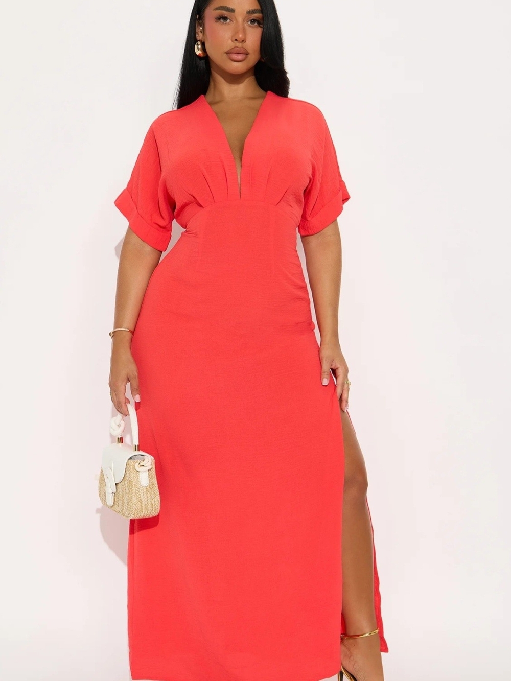 Fashion Nova Coral Plunge Maxi Dress NWT! - Picture 1 of 2